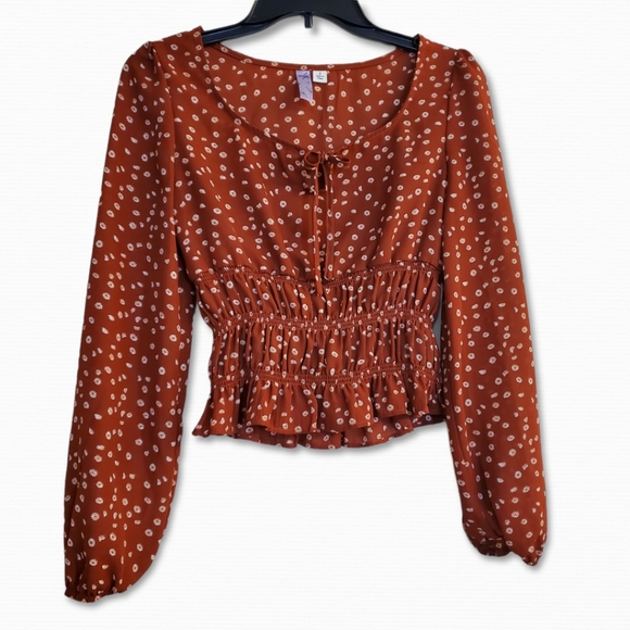 Alya Tops - Alya Boho Floral Crop Top with Elastic Waistband Long Sleeve Size S